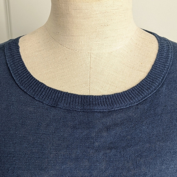 360 Sweater 100% Linen Lightweight Woven Star 3/4 Sleeve Blue White Star M NWT - Picture 3 of 16